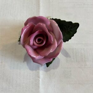 Herend vintage collectible porcelain hand painted pink Rose on green leaf
